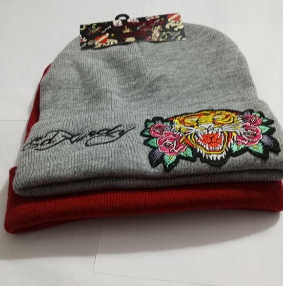 Ed Hardy Red & Gray Serbian Hill Roaring Tiger Tattoo Cap/Beanie Set - Picture 10 of 10